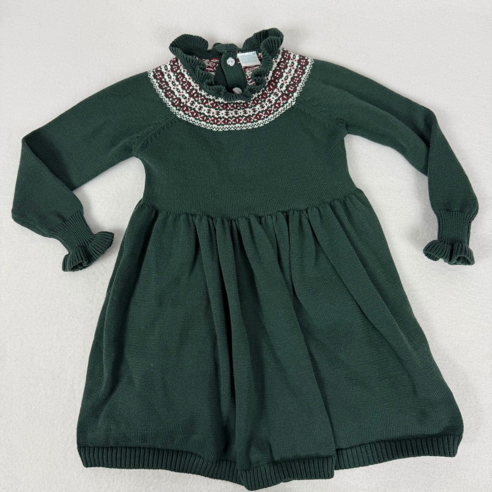 Edgehill Collection Girls Sz‎ 2T Dress Green Winter Smocked Fair Isle Knit